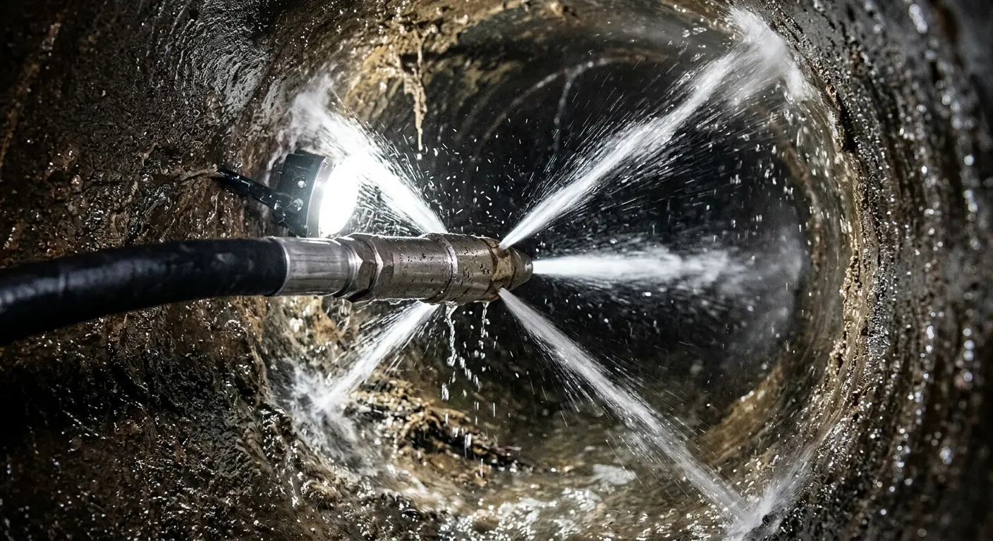 High-pressure hydro jetting nozzle cleaning sewer pipe for Storm Drain Cleaning in Highland Heights